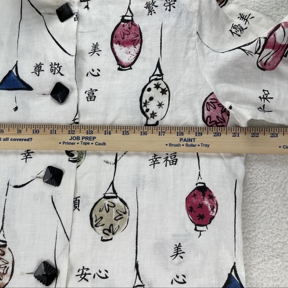 Painted Pony 100% Linen Shirt Shacket Sz M Chinese Lantern Asian Characters USA - Picture 7 of 14